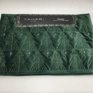 x4 Tahari Green Gold Christmas Tree Embroidered Velvet Placemat Set Luxury Decor